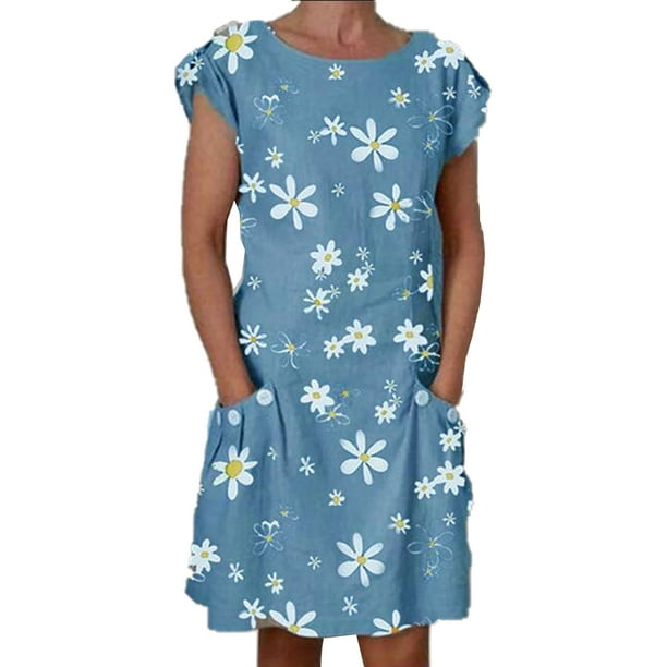 Cold Shoulder Womens Summer Dresses Roundneck Short Sleeve Floral Graphic Trendy A-line Casual Loose Boho Daily Dress